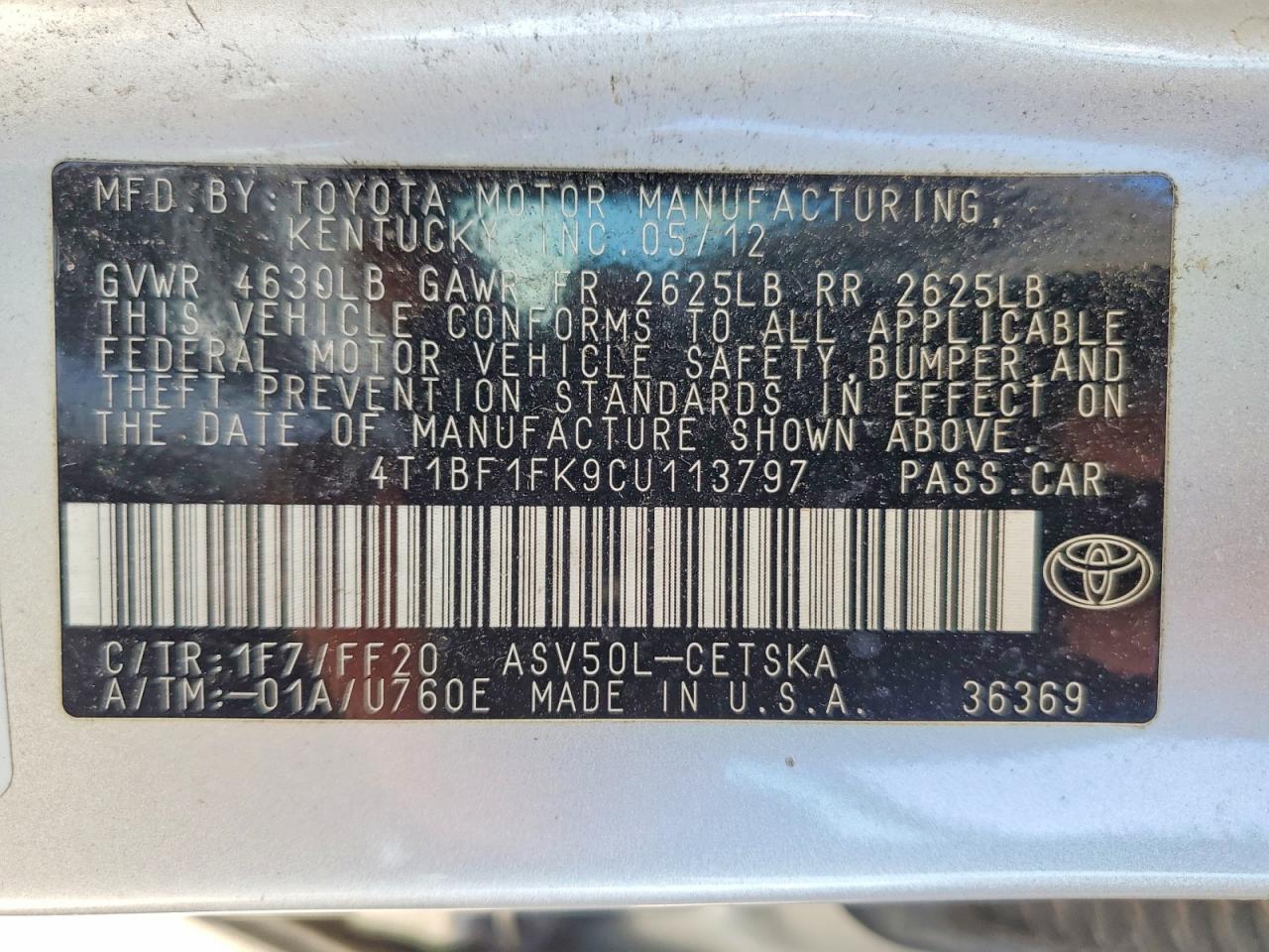 2012 TOYOTA CAMRY