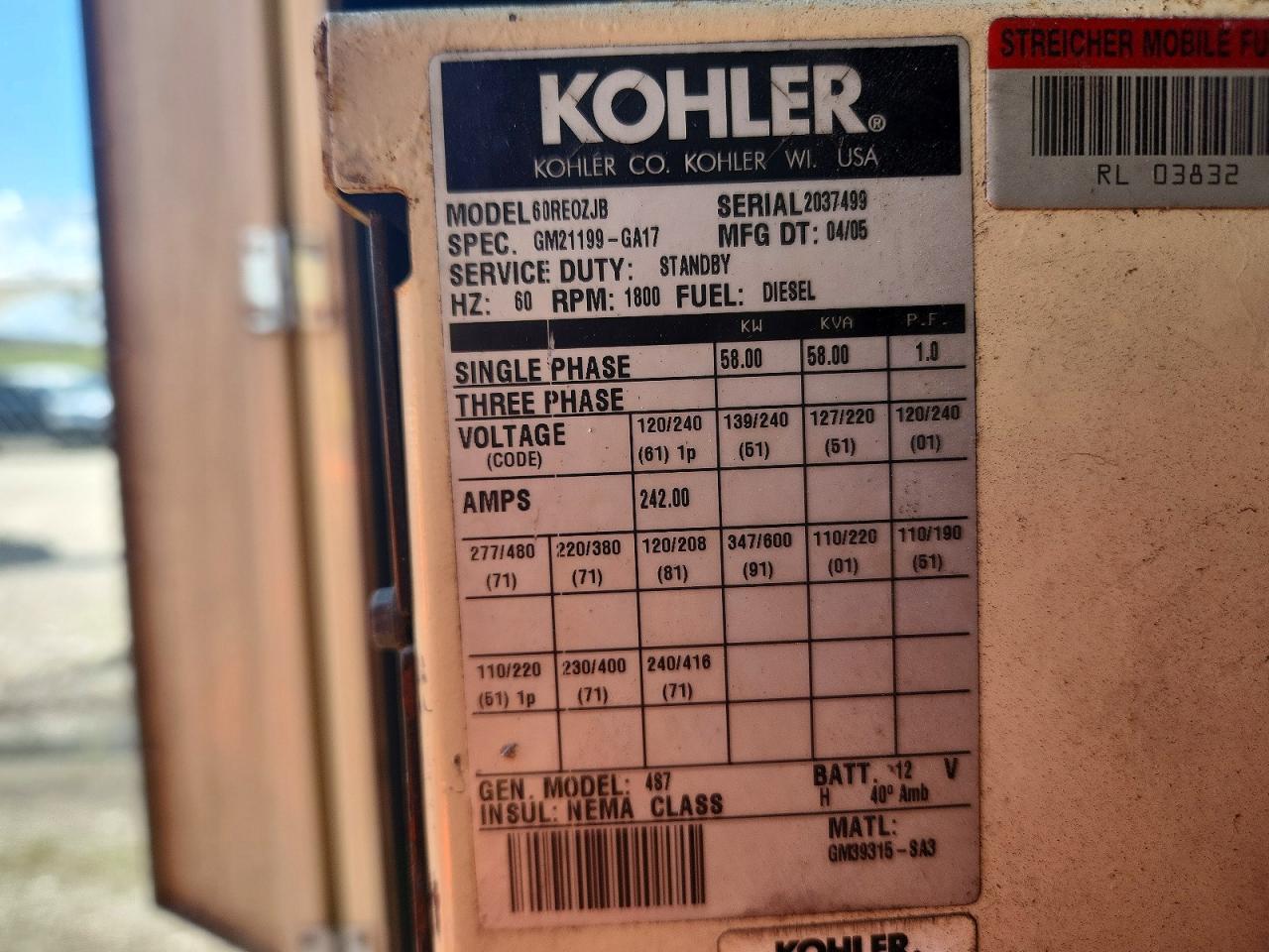 2005 KOHLER GENERATOR