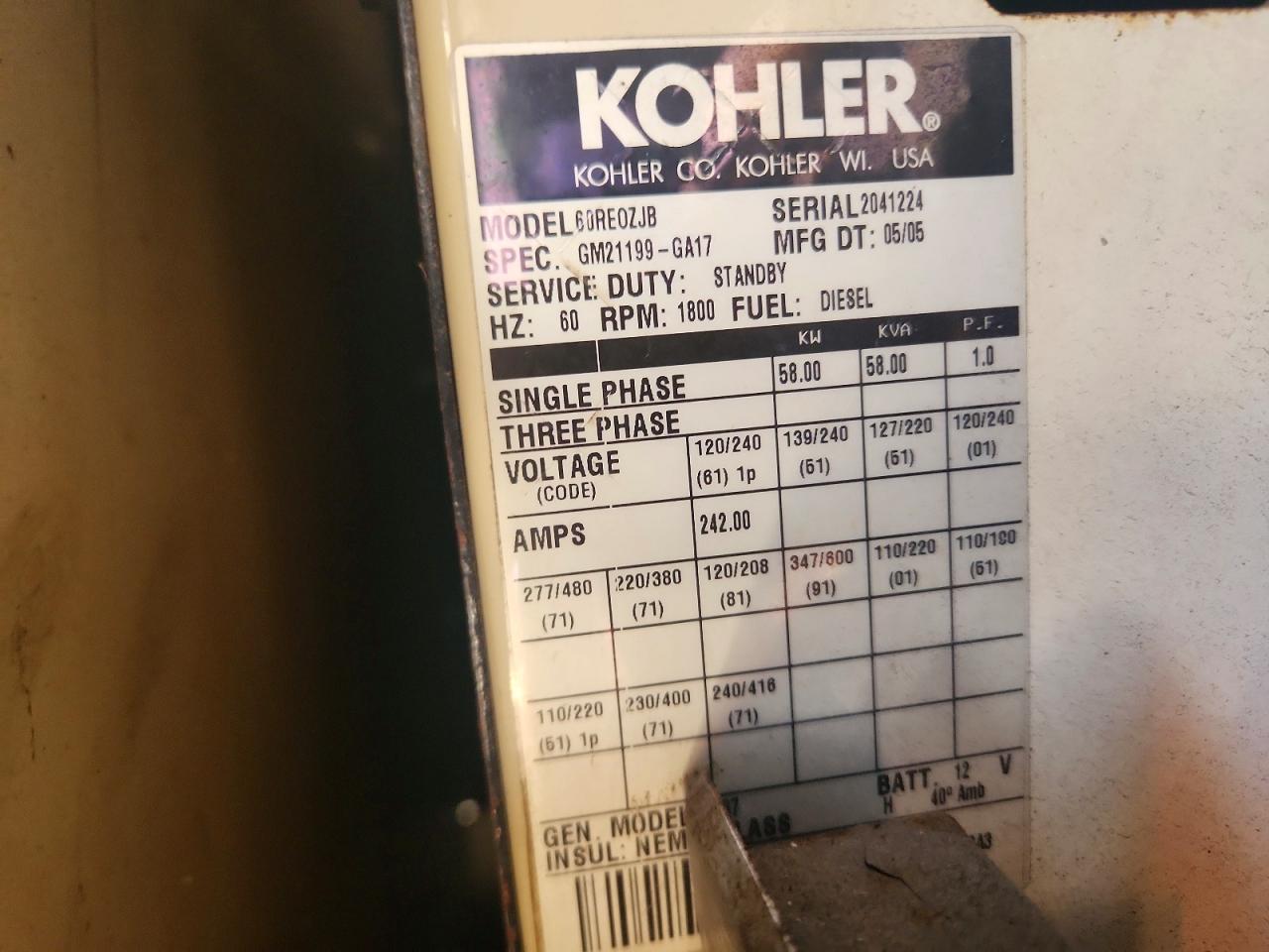 2005 KOHLER GENERATOR