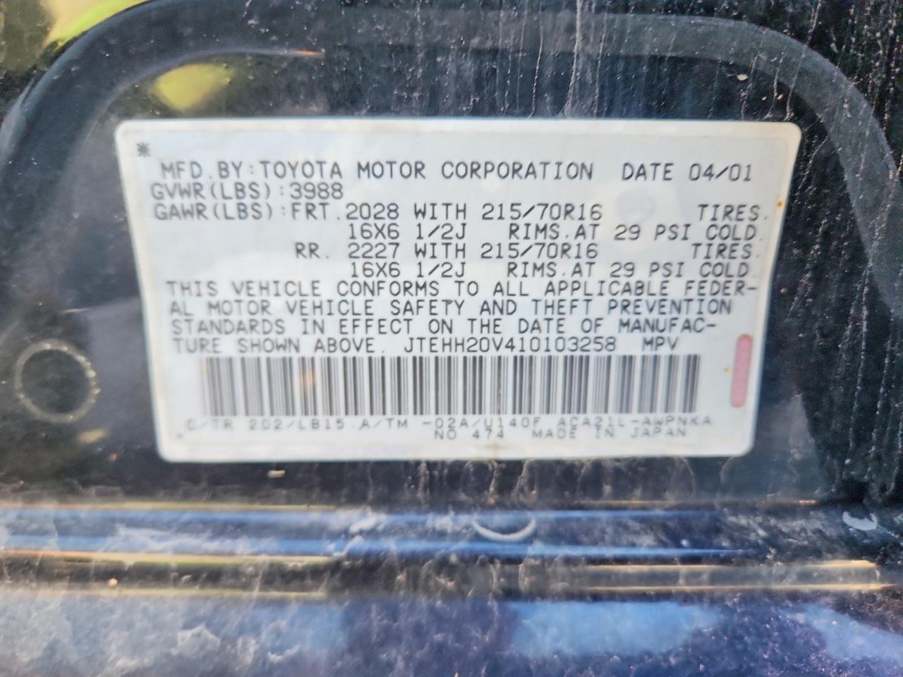 2001 TOYOTA RAV4 BASE