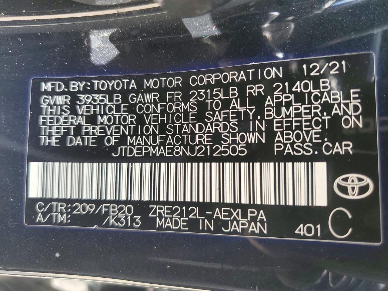 2022 TOYOTA COROLLA