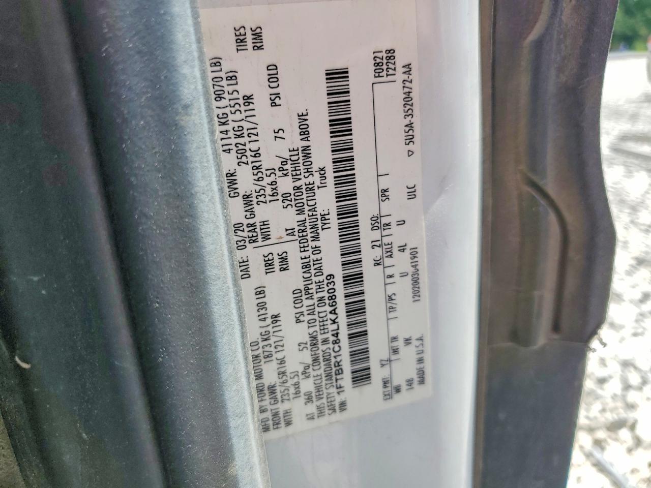 2020 FORD TRANSIT T-