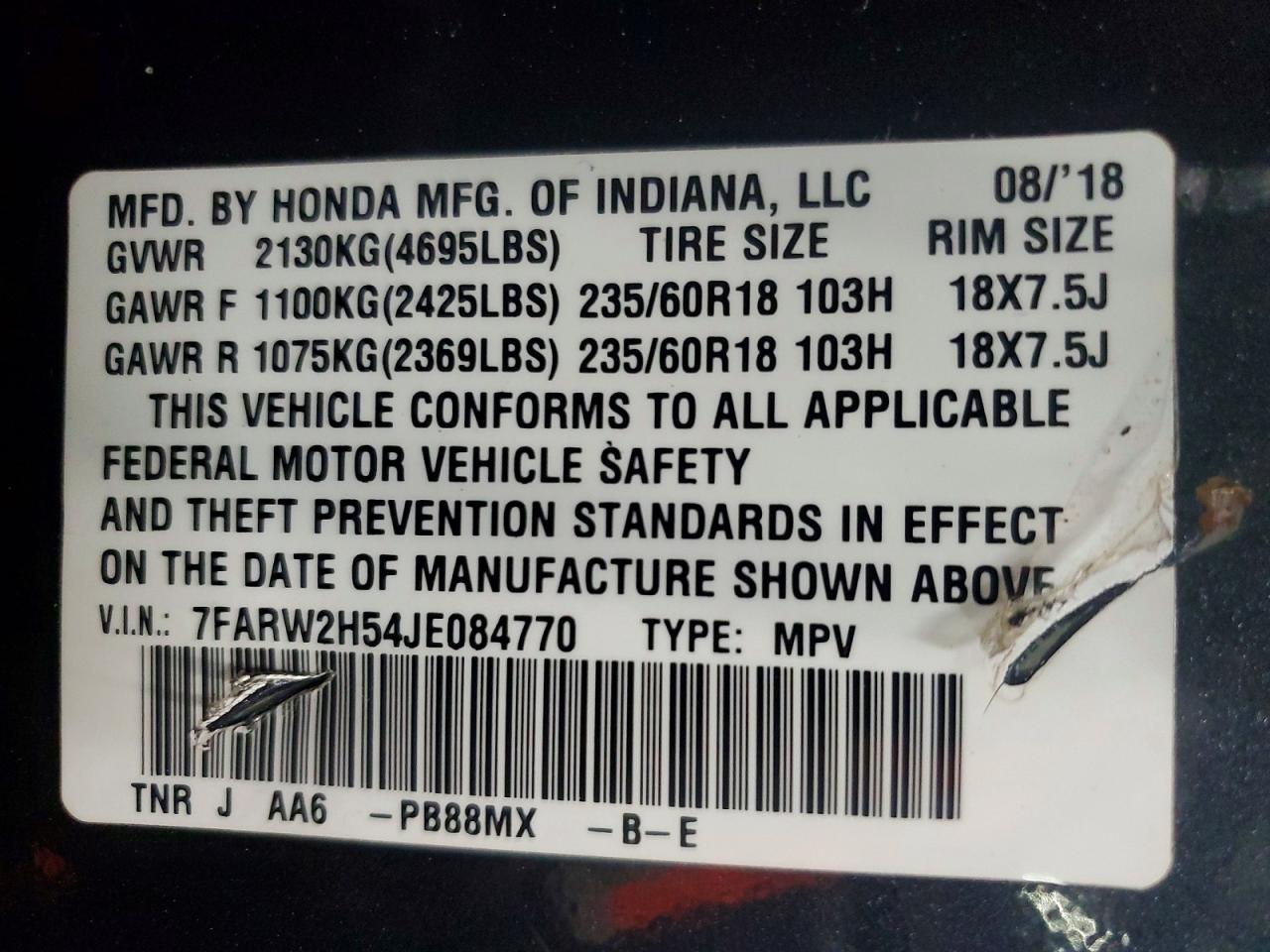 2018 HONDA CRV
