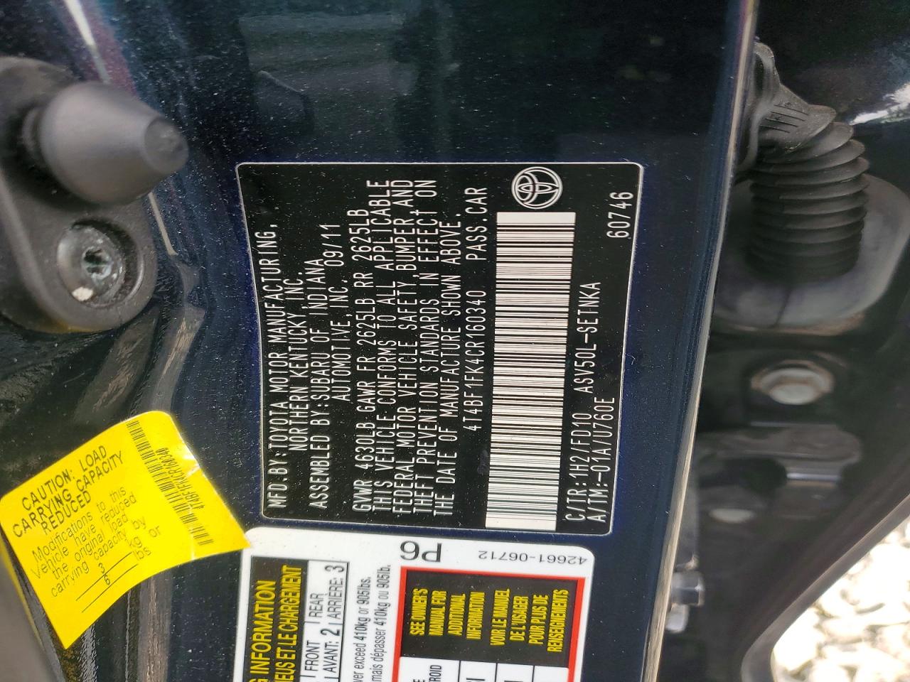 2012 TOYOTA CAMRY
