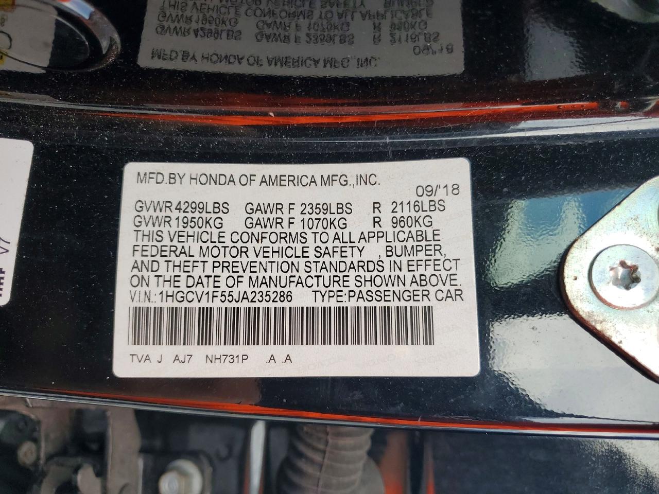 2018 HONDA ACCORD