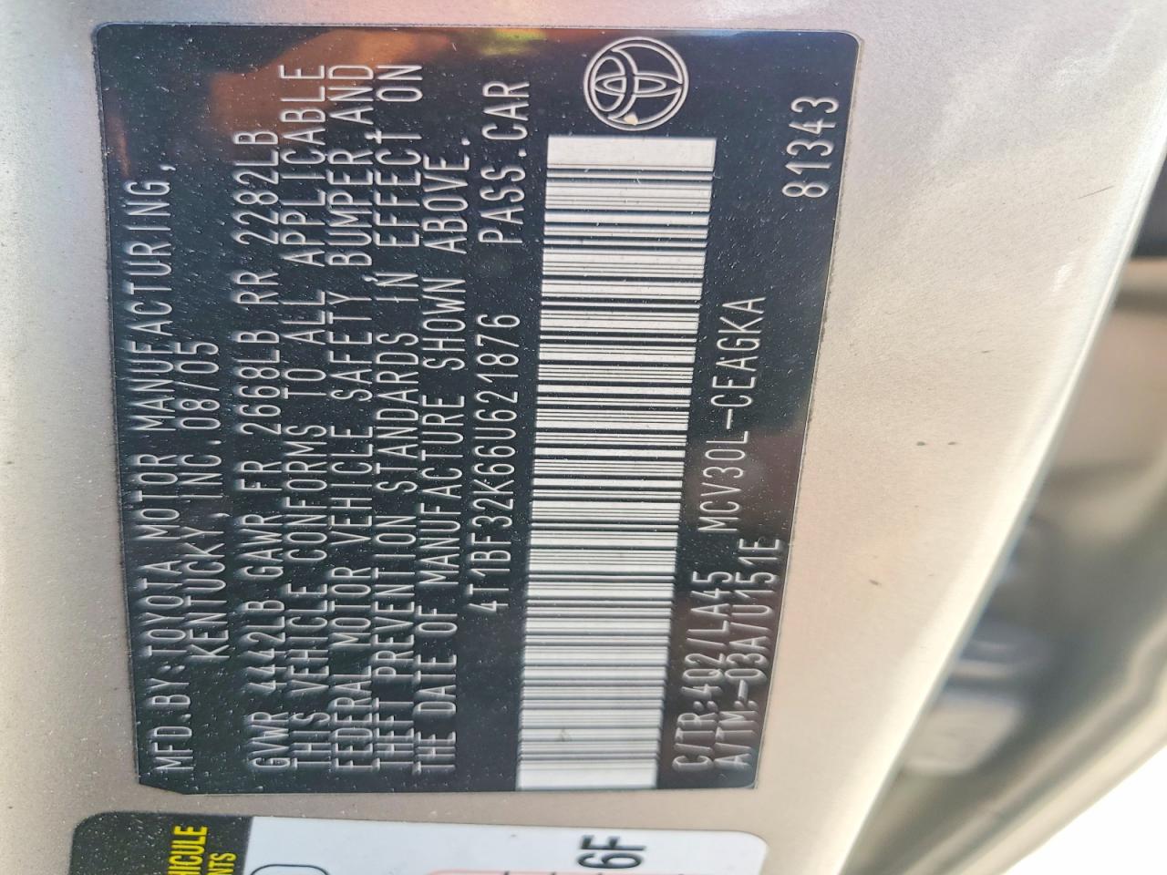 2006 TOYOTA CAMRY