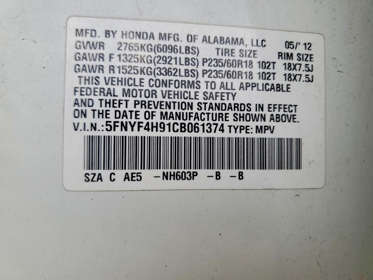 2012 HONDA PILOT
