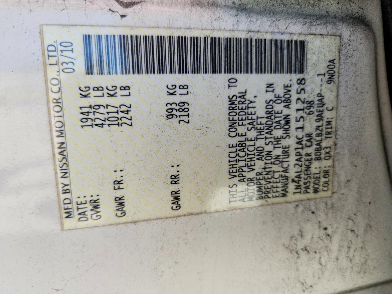 2010 NISSAN ALTIMA