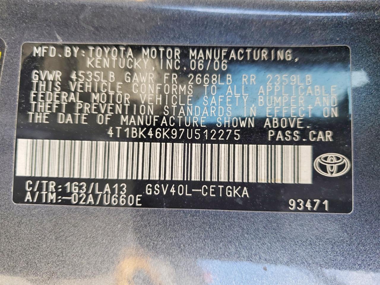 2007 TOYOTA CAMRY