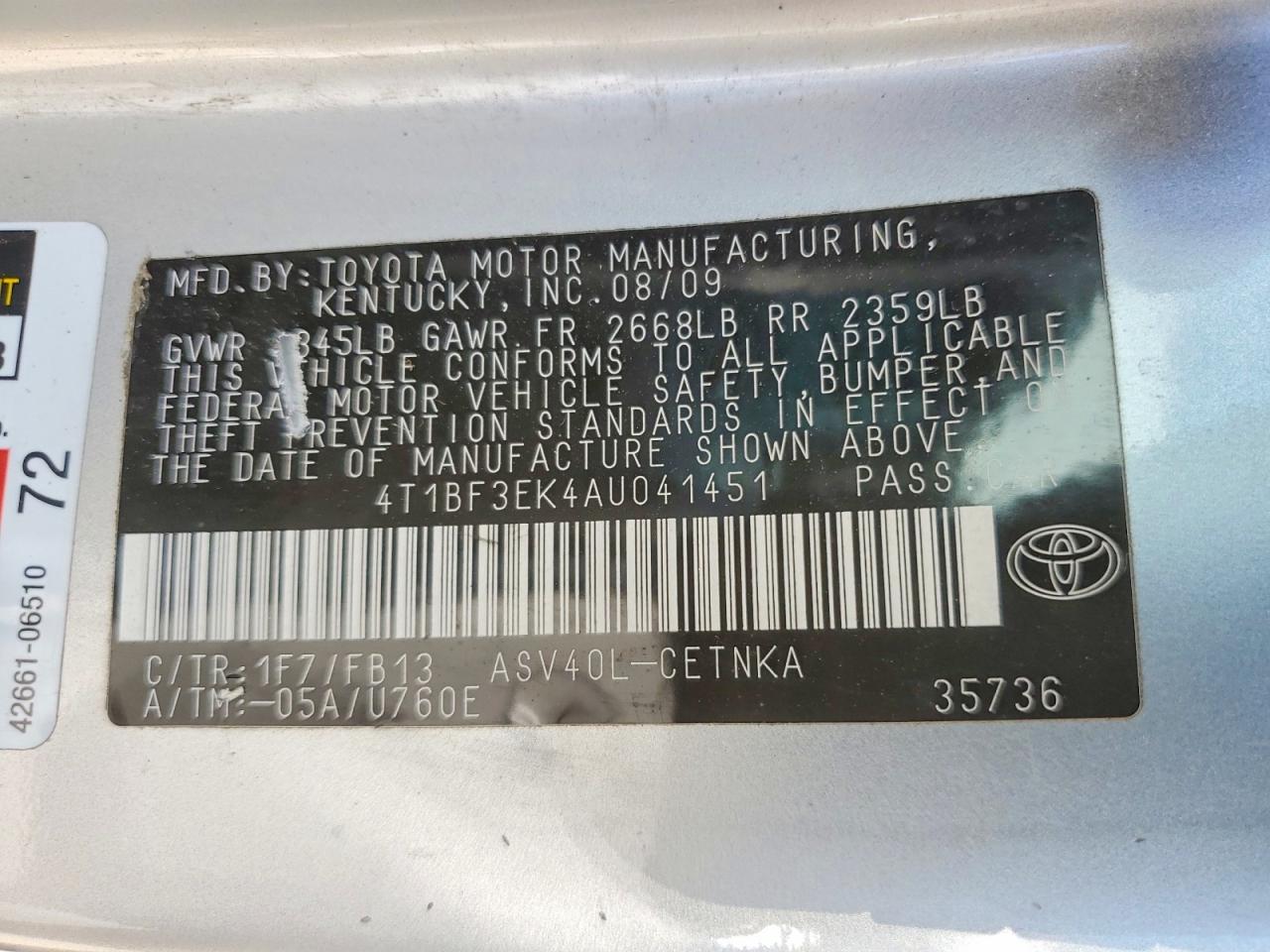 2010 TOYOTA CAMRY