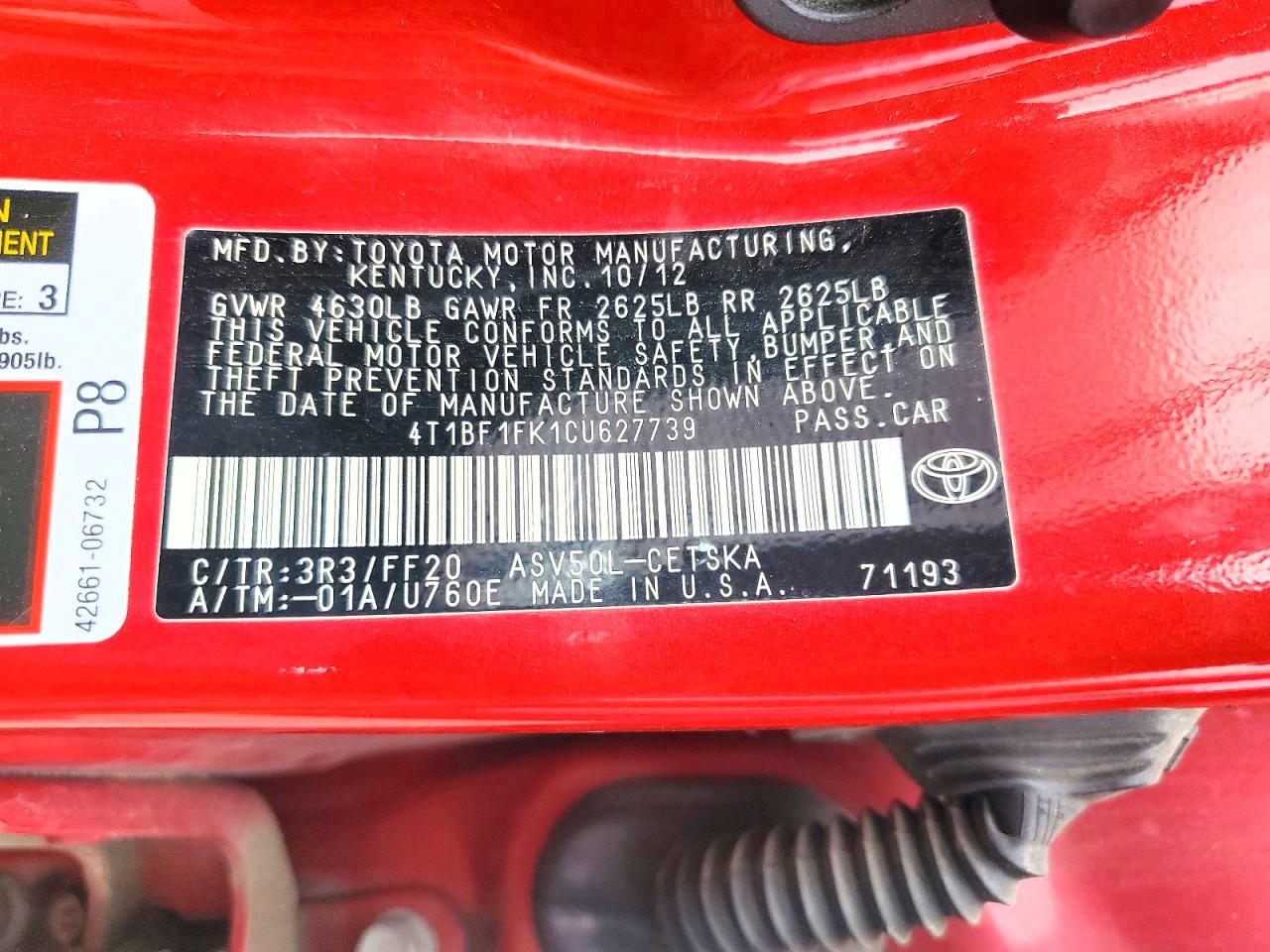 2012 TOYOTA CAMRY