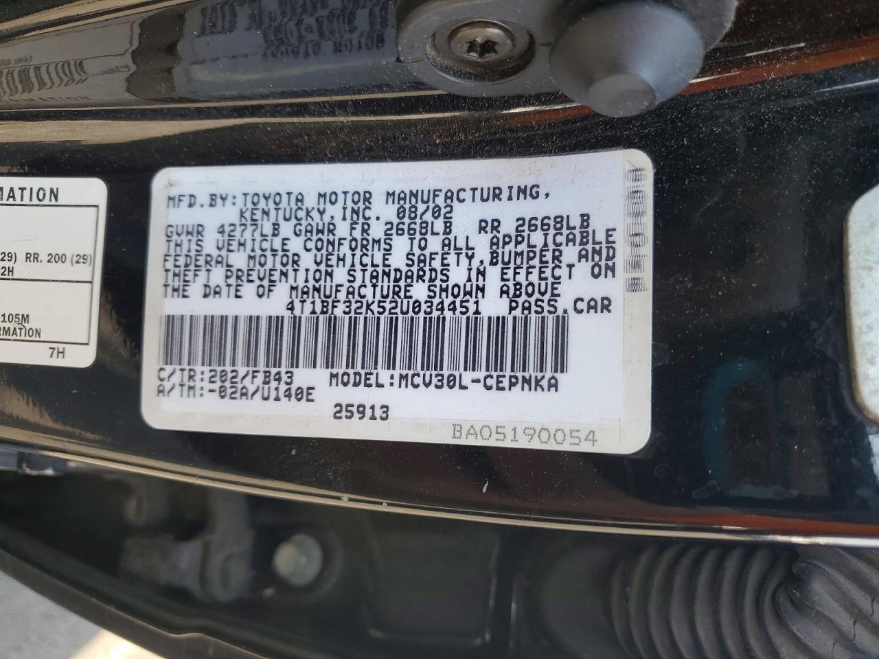 2002 TOYOTA CAMRY