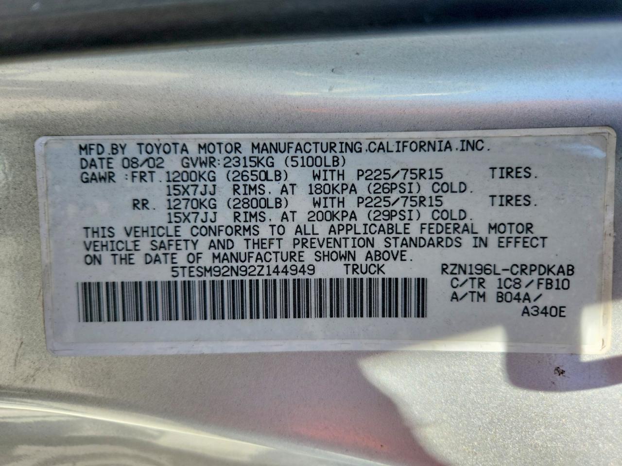 2002 TOYOTA TACOMA