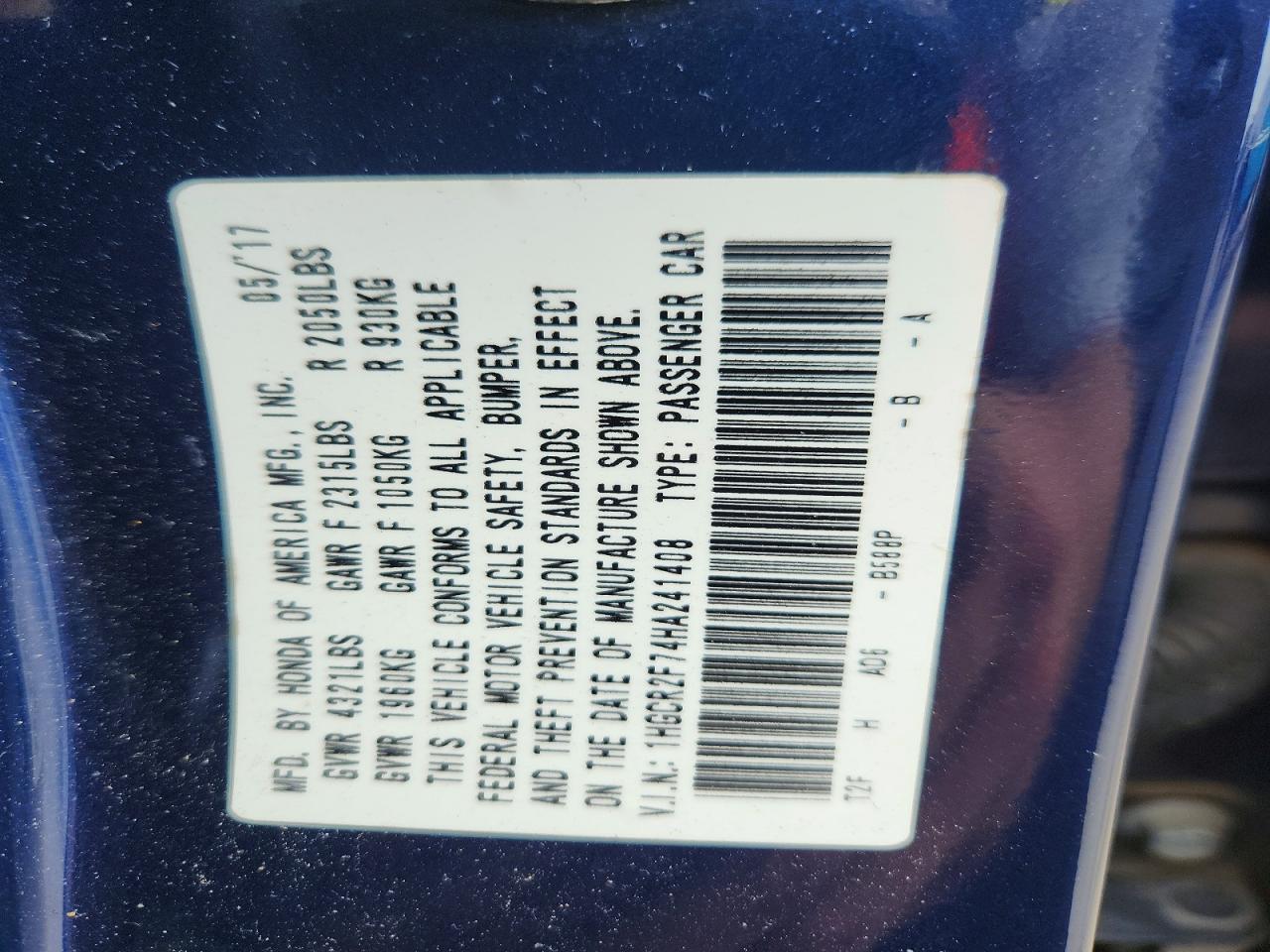 2017 HONDA ACCORD