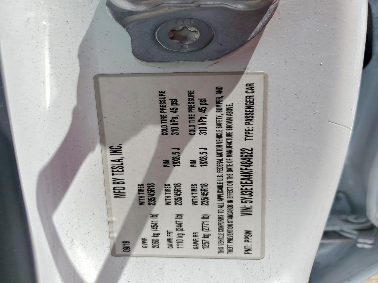 2019 TESLA MODEL 3