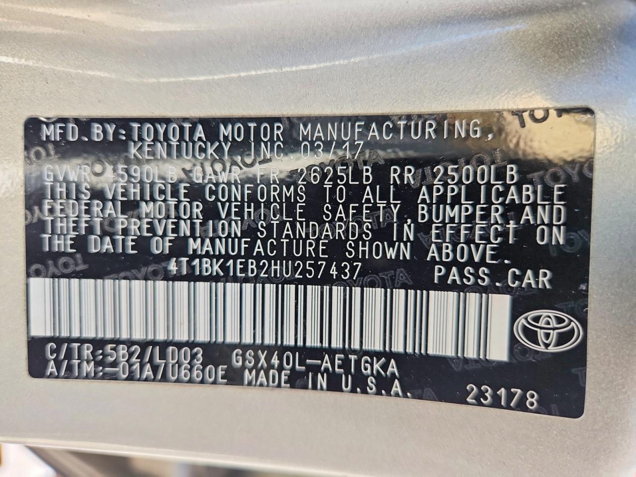 2017 TOYOTA AVALON