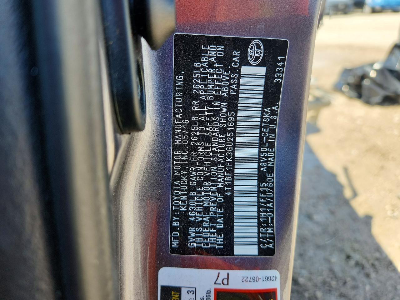 2016 TOYOTA CAMRY