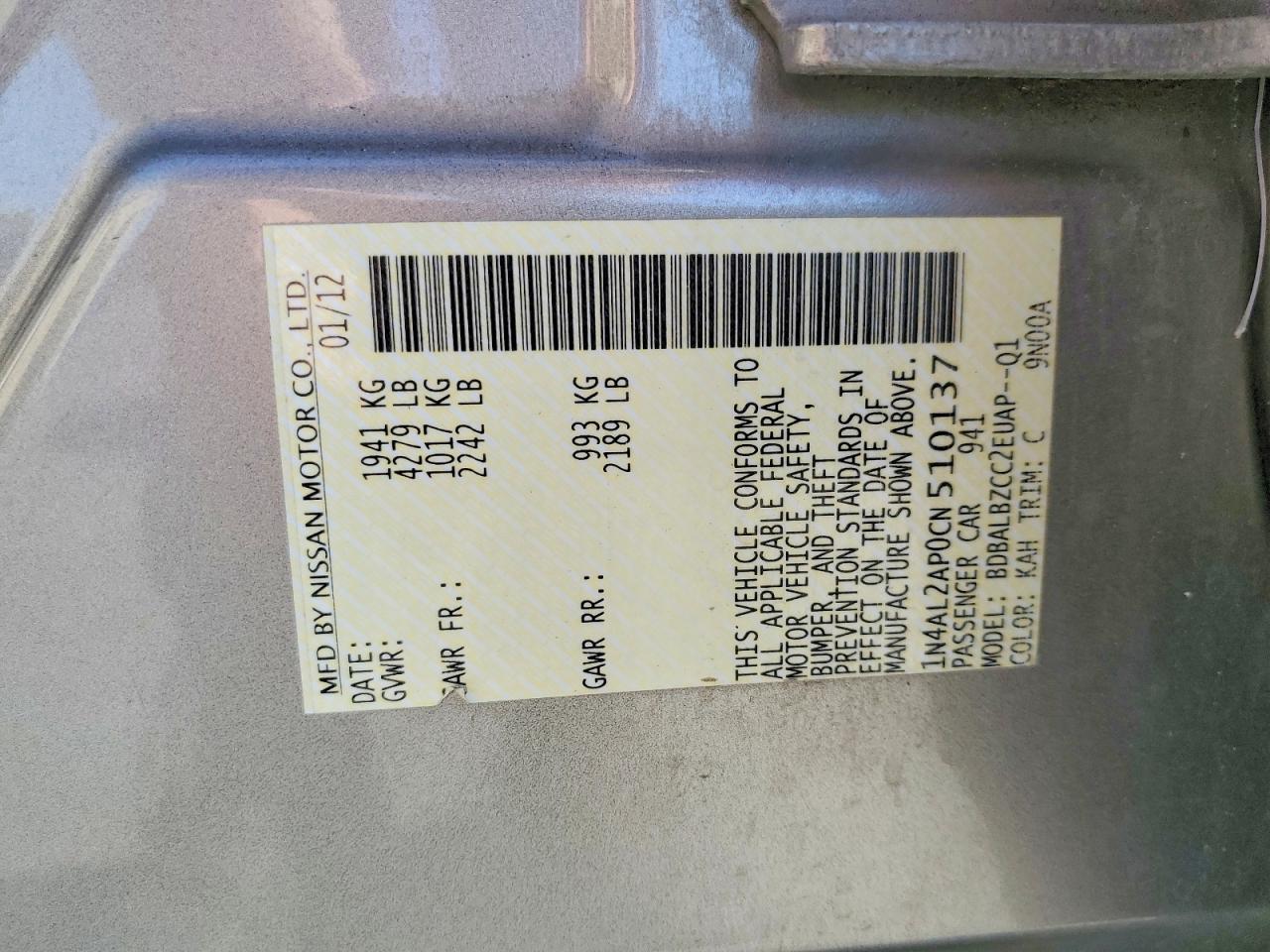 2012 NISSAN ALTIMA