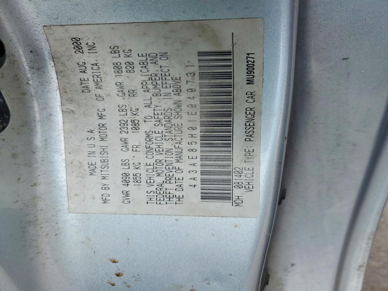 2001 MITSUBISHI ECLIPSE