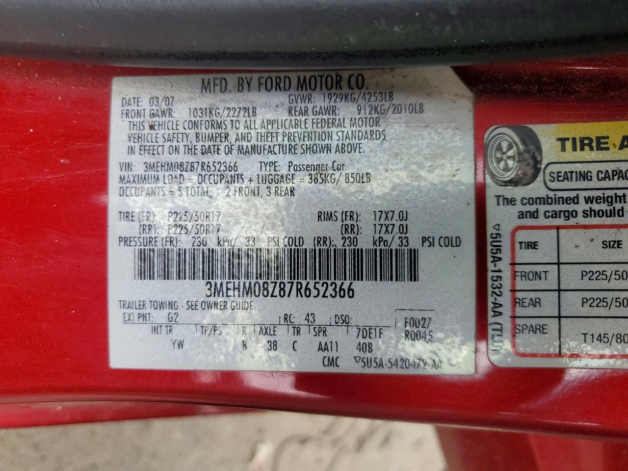 2007 MERCURY MILAN