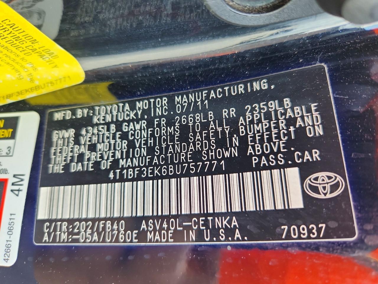 2011 TOYOTA CAMRY