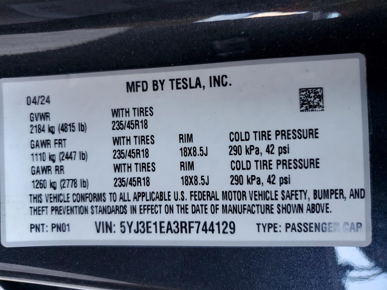 2024 TESLA MODEL 3
