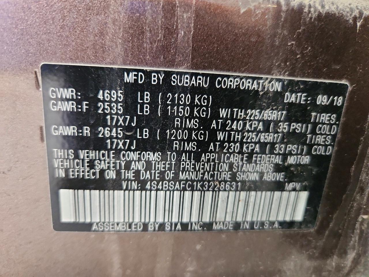 2019 SUBARU OUTBACK