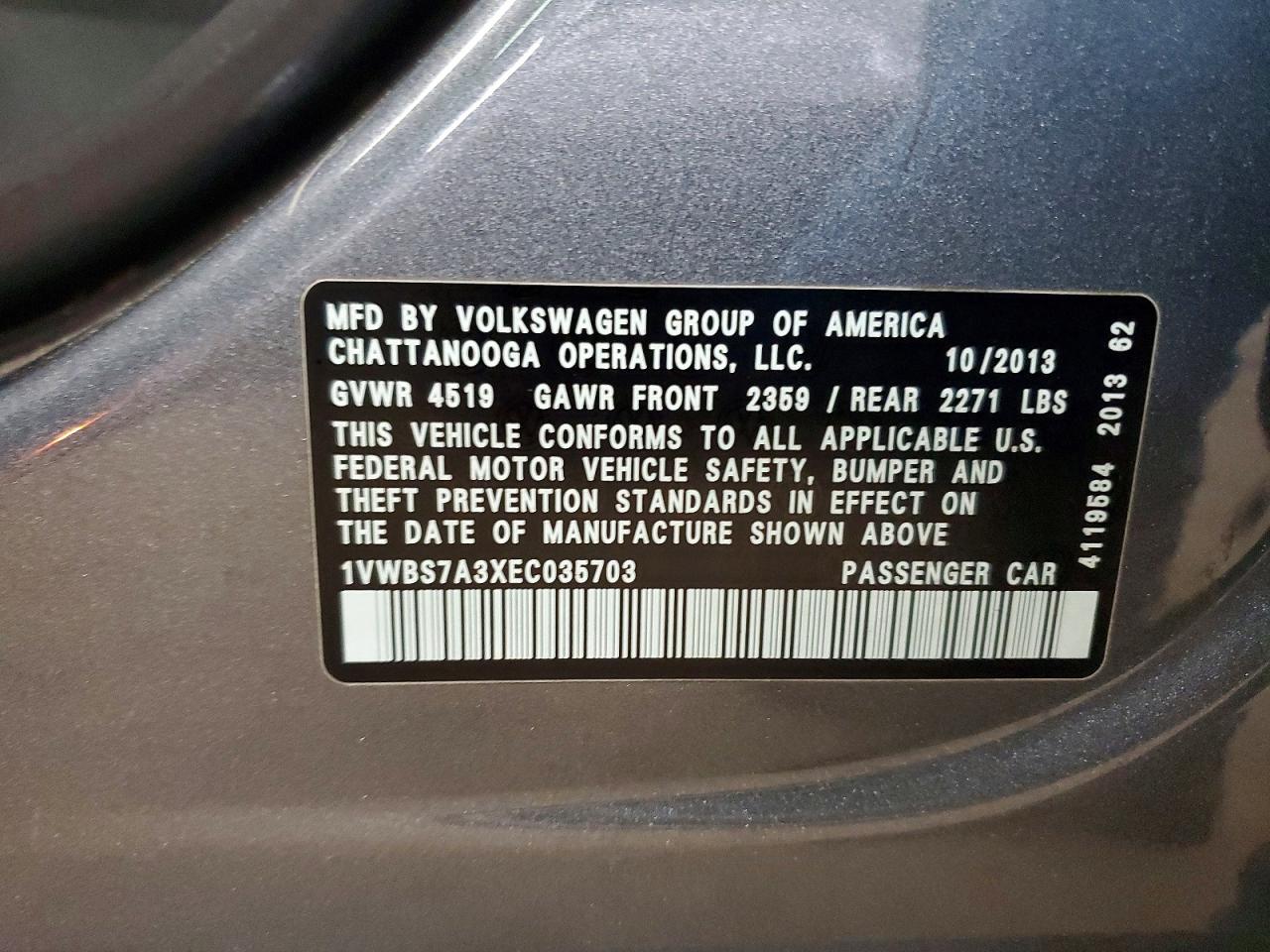 2014 VOLKSWAGEN PASSAT