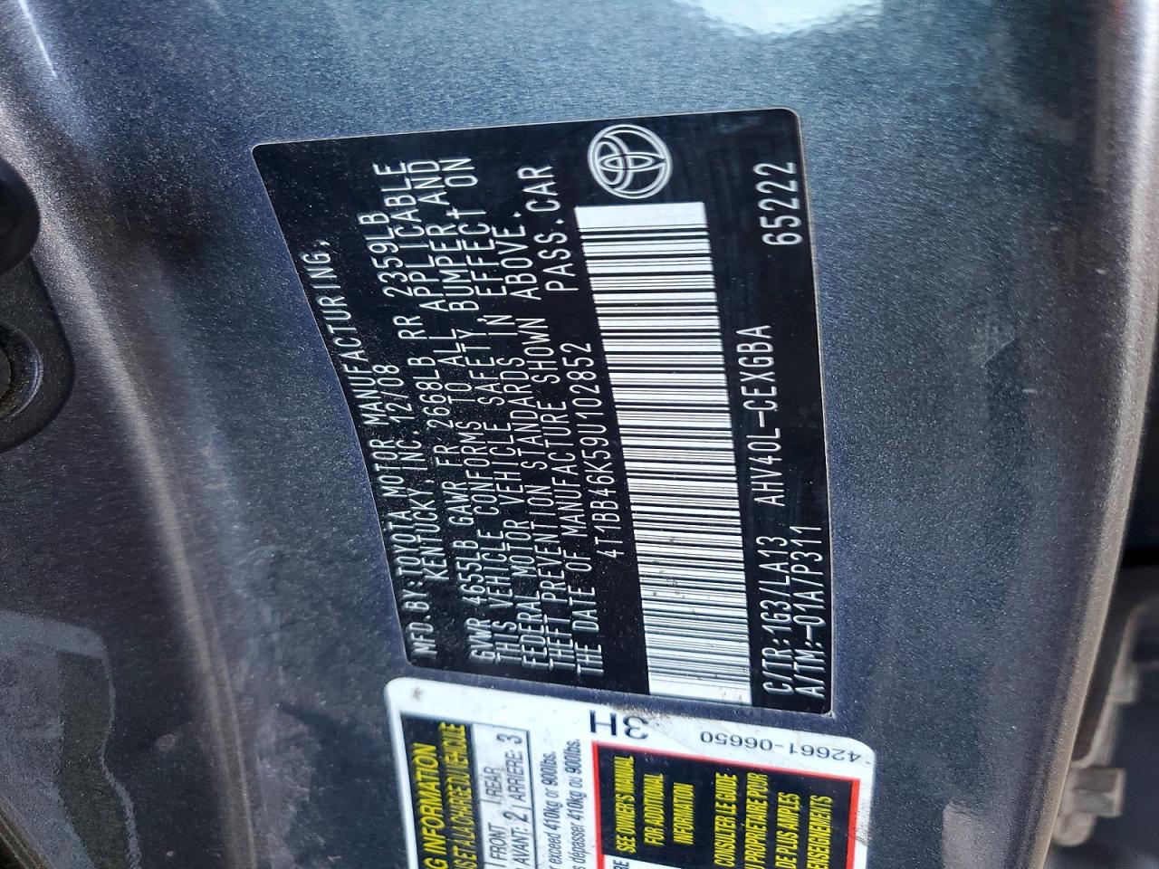 2009 TOYOTA CAMRY