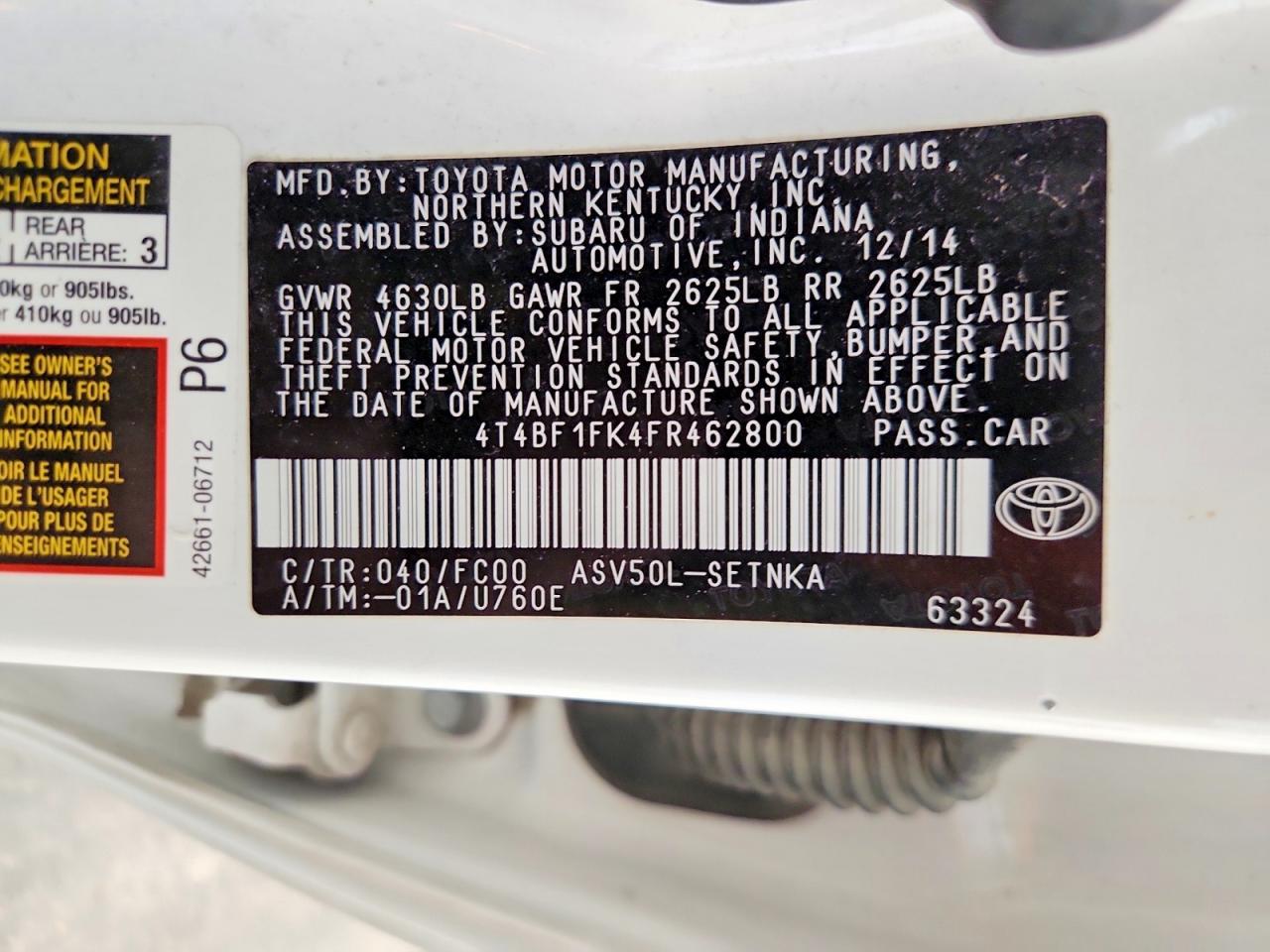 2015 TOYOTA CAMRY