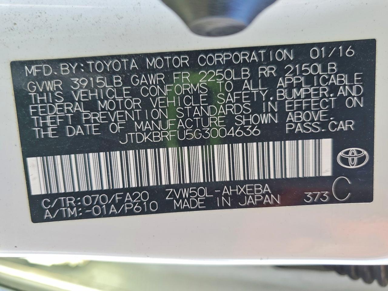 2016 TOYOTA PRIUS