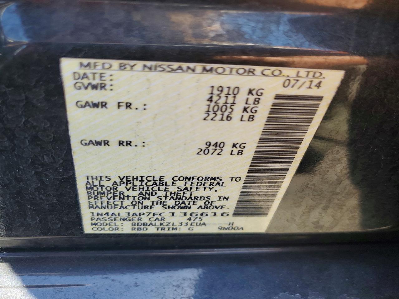 2015 NISSAN ALTIMA