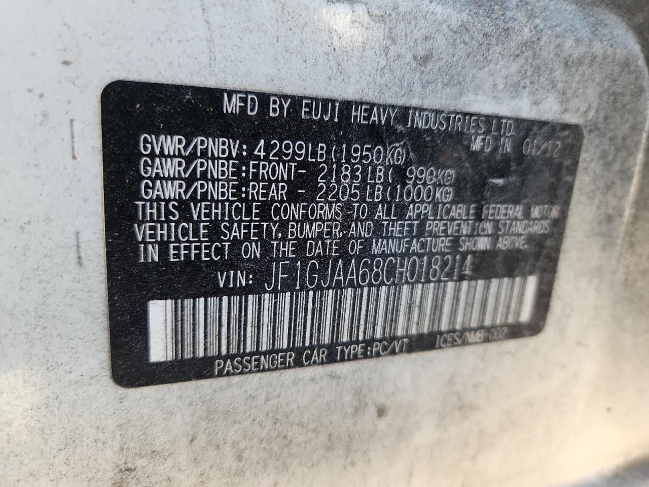 2012 SUBARU IMPREZA