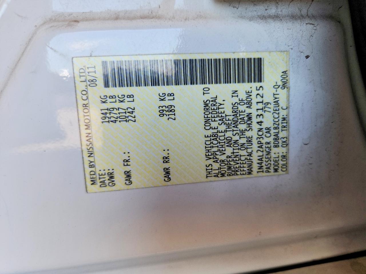 2012 NISSAN ALTIMA