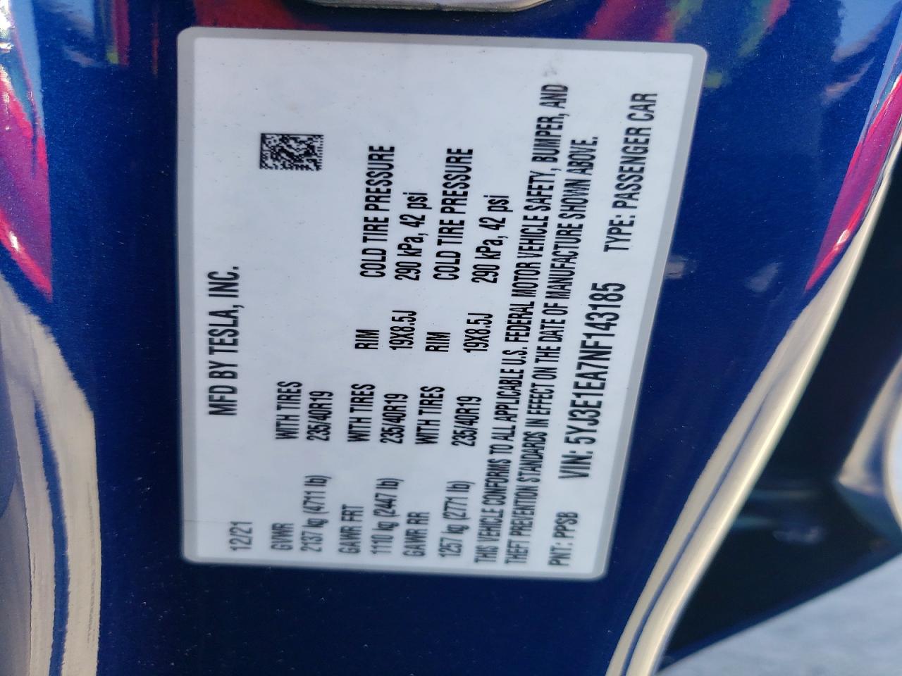 2022 TESLA MODEL 3