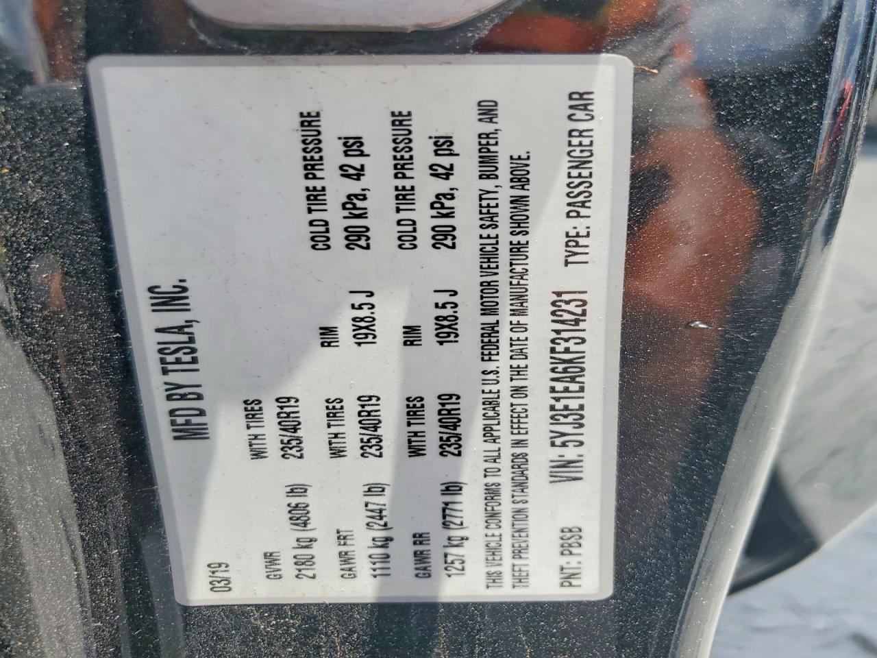2019 TESLA MODEL 3