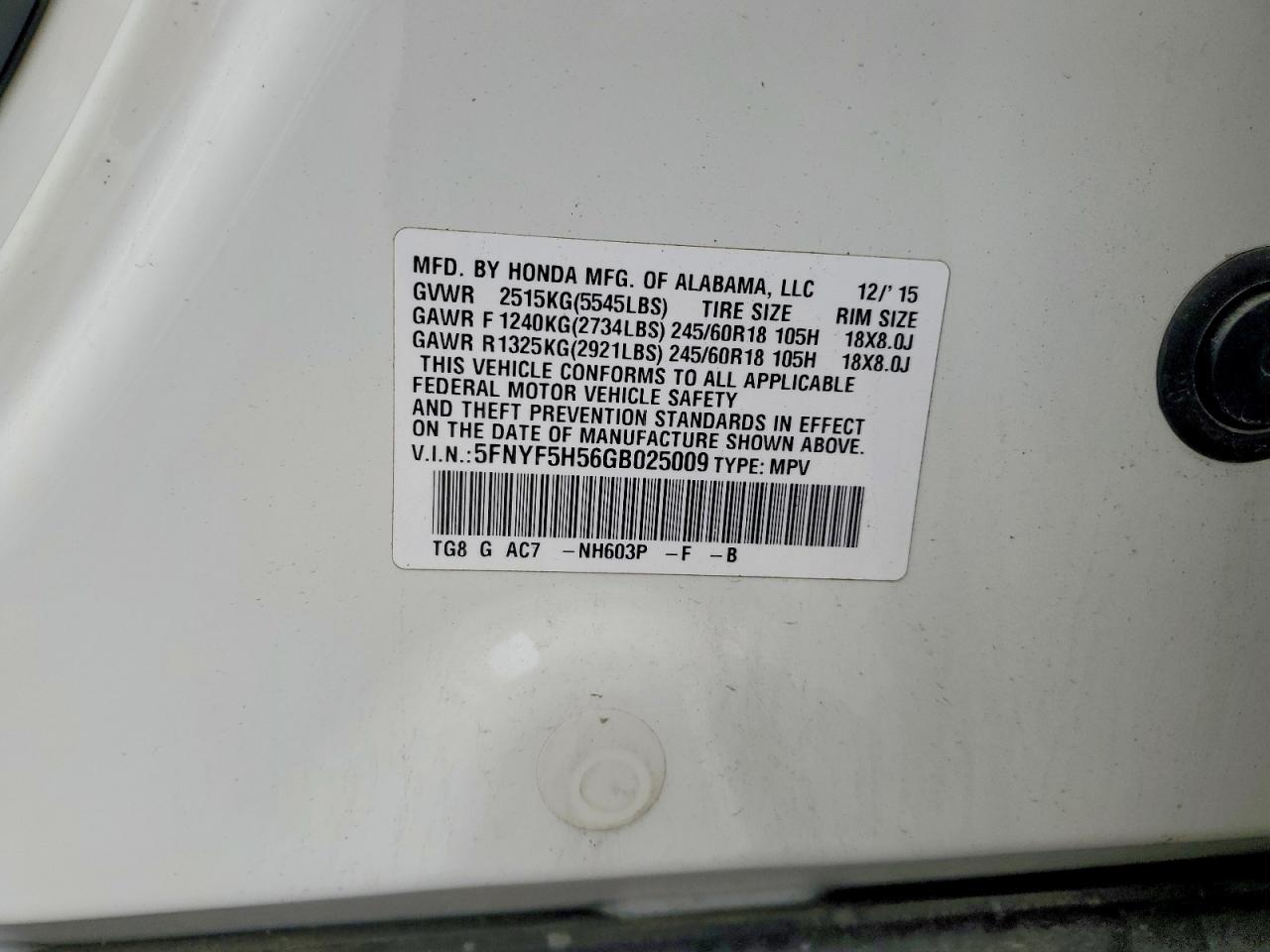 2016 HONDA PILOT