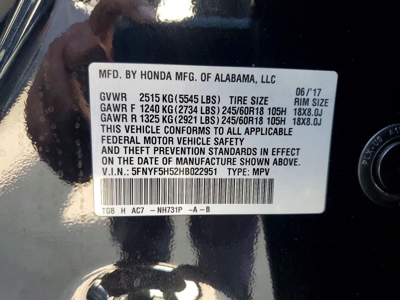 2017 HONDA PILOT
