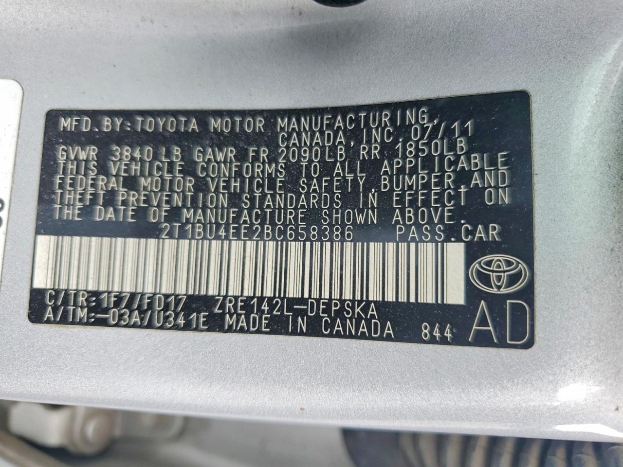 2011 TOYOTA COROLLA