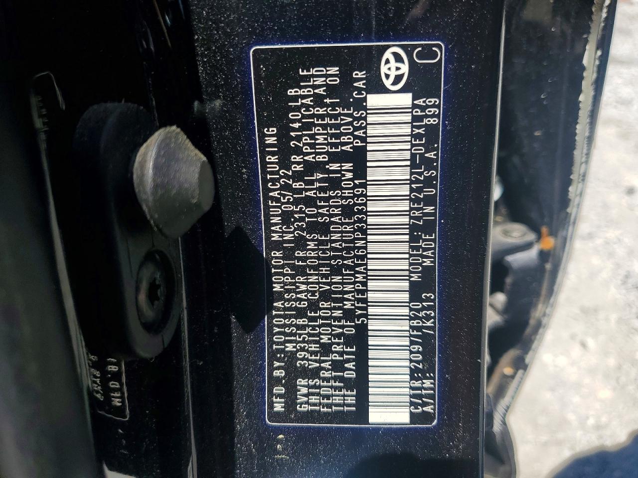 2022 TOYOTA COROLLA