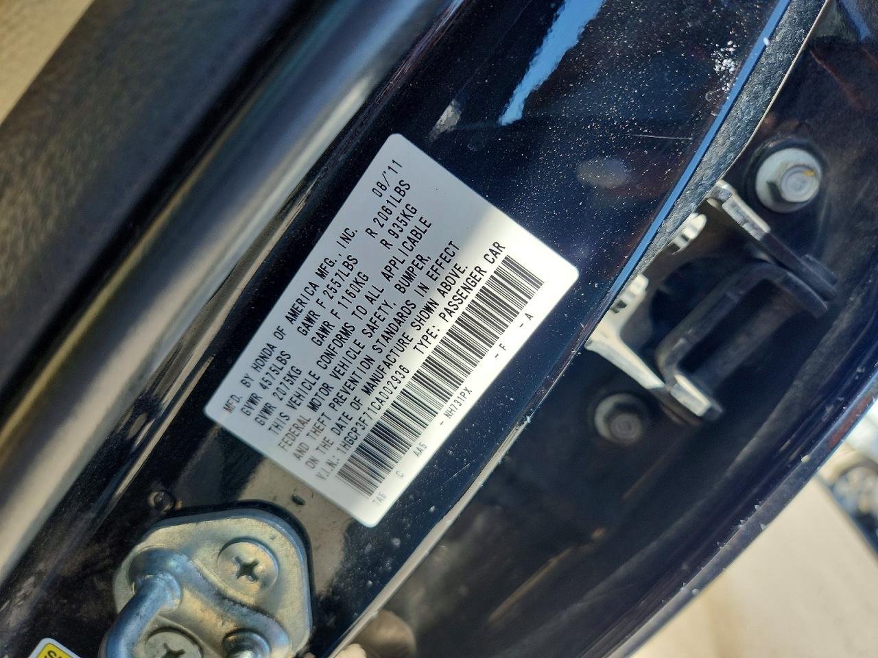 2012 HONDA ACCORD