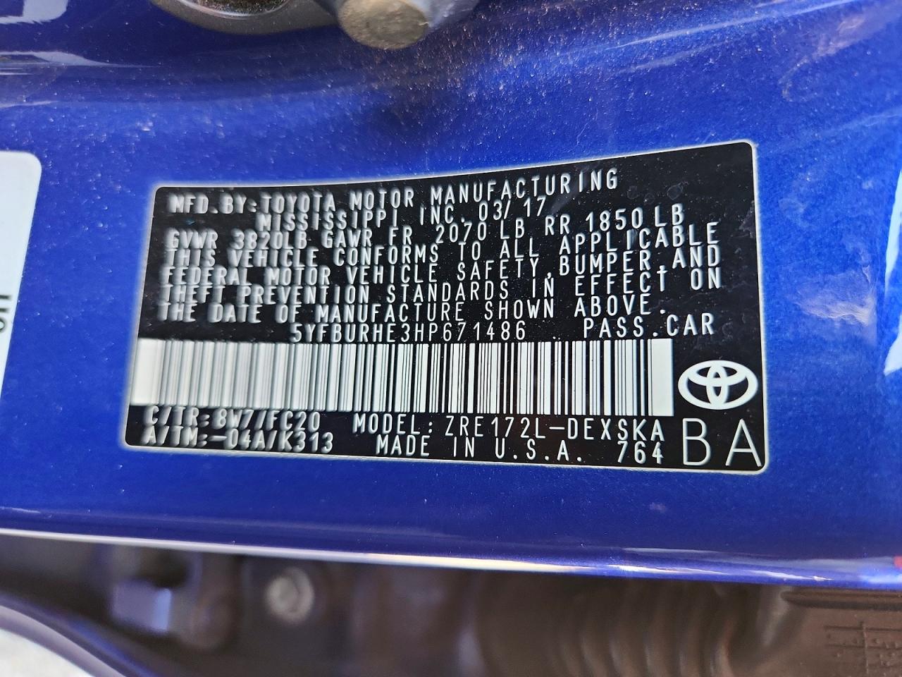 2017 TOYOTA COROLLA