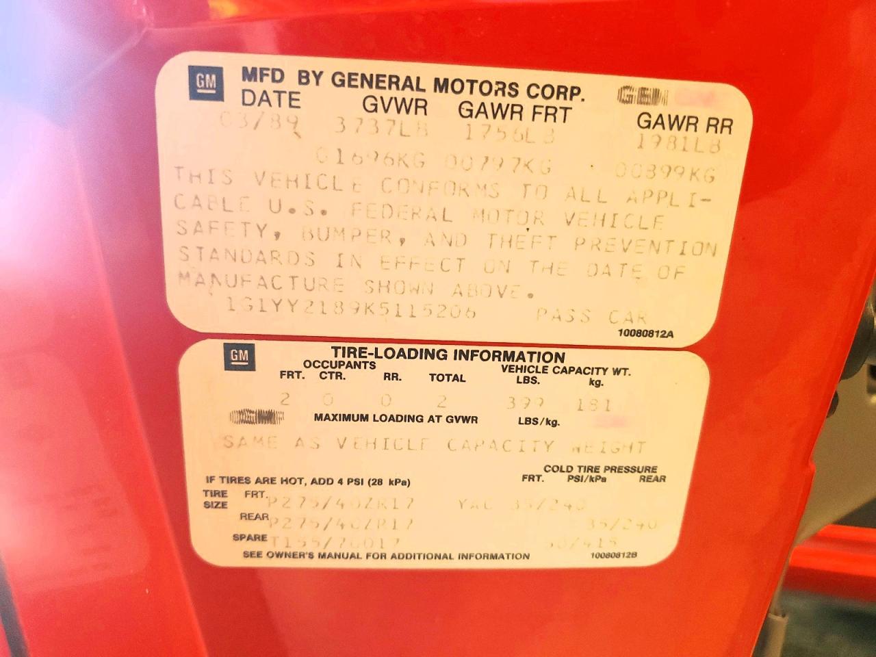 1989 CHEVROLET CORVETTE