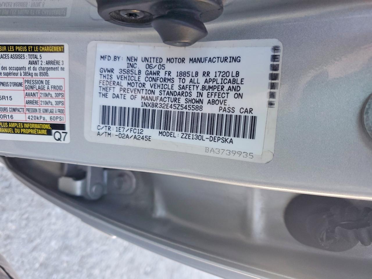 2005 TOYOTA COROLLA