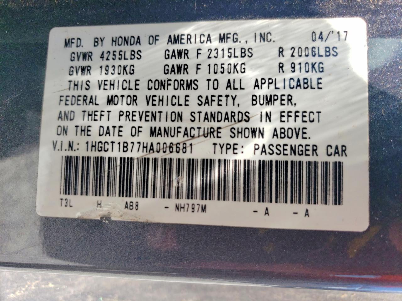 2017 HONDA ACCORD