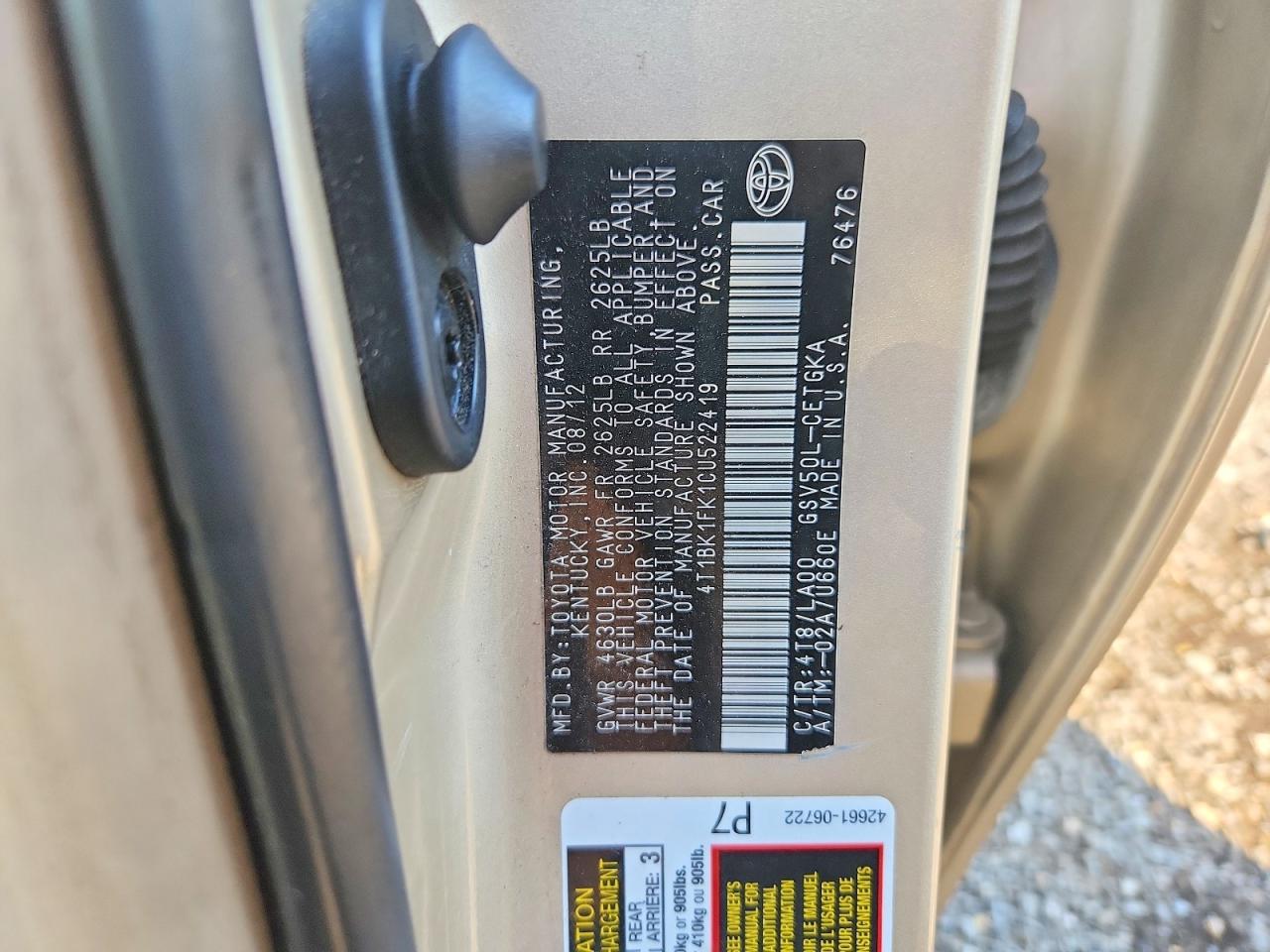 2012 TOYOTA CAMRY