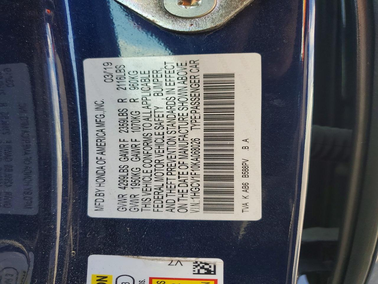 2019 HONDA ACCORD