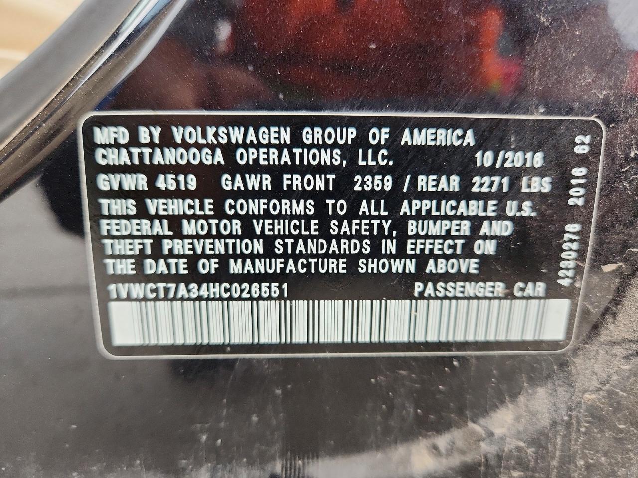 2017 VOLKSWAGEN PASSAT
