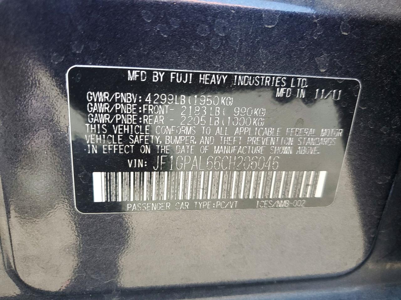 2012 SUBARU IMPREZA