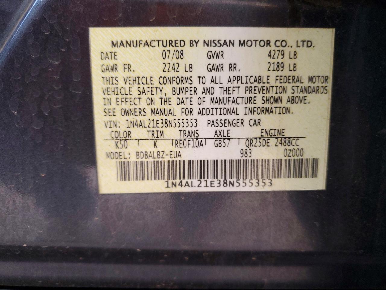 2008 NISSAN ALTIMA